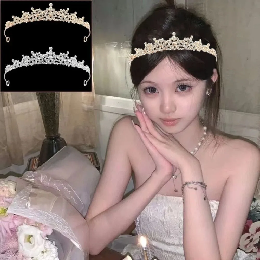 

2pcs Bride Headdress Flower Crystal Tiara Ear Clip Sparkling Rhinestone Queen Crown Luxury Princess Headband Wedding Jewelry