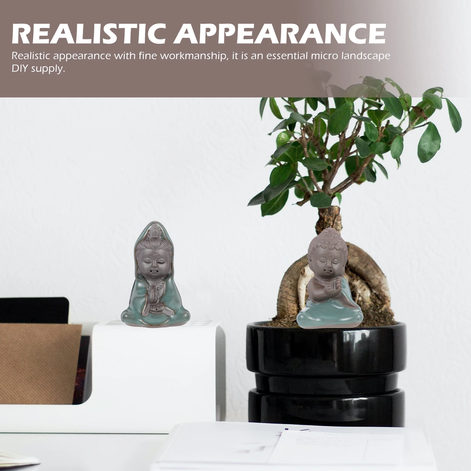 

2pcs Miniature Ceramic Buddha Statue Lifelike Garden Decor Succulent Planter Micro Landscape Diy Accessory Tiny Tabletop Craft
