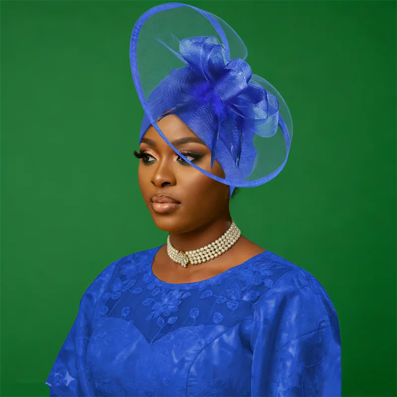 مبالغ فيها زهرة تكدرت قبعة عمامة للنساء نيجيريا خوذة الأفريقية أشرطة رأس حفل زفاف السيارات Gele ربطة الرأس بونيه قبعة #2