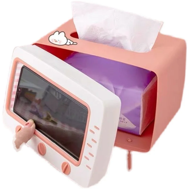 Cute Plastic Tissue Box Home Multifunctional Kawaii Desktop TV Tissue Box Case Simple Creative Storage Napkin Holder Paper Tray