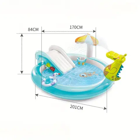 Crocodile Inflatable Pool with Slide, kids paddling pool for crawling and fishing game