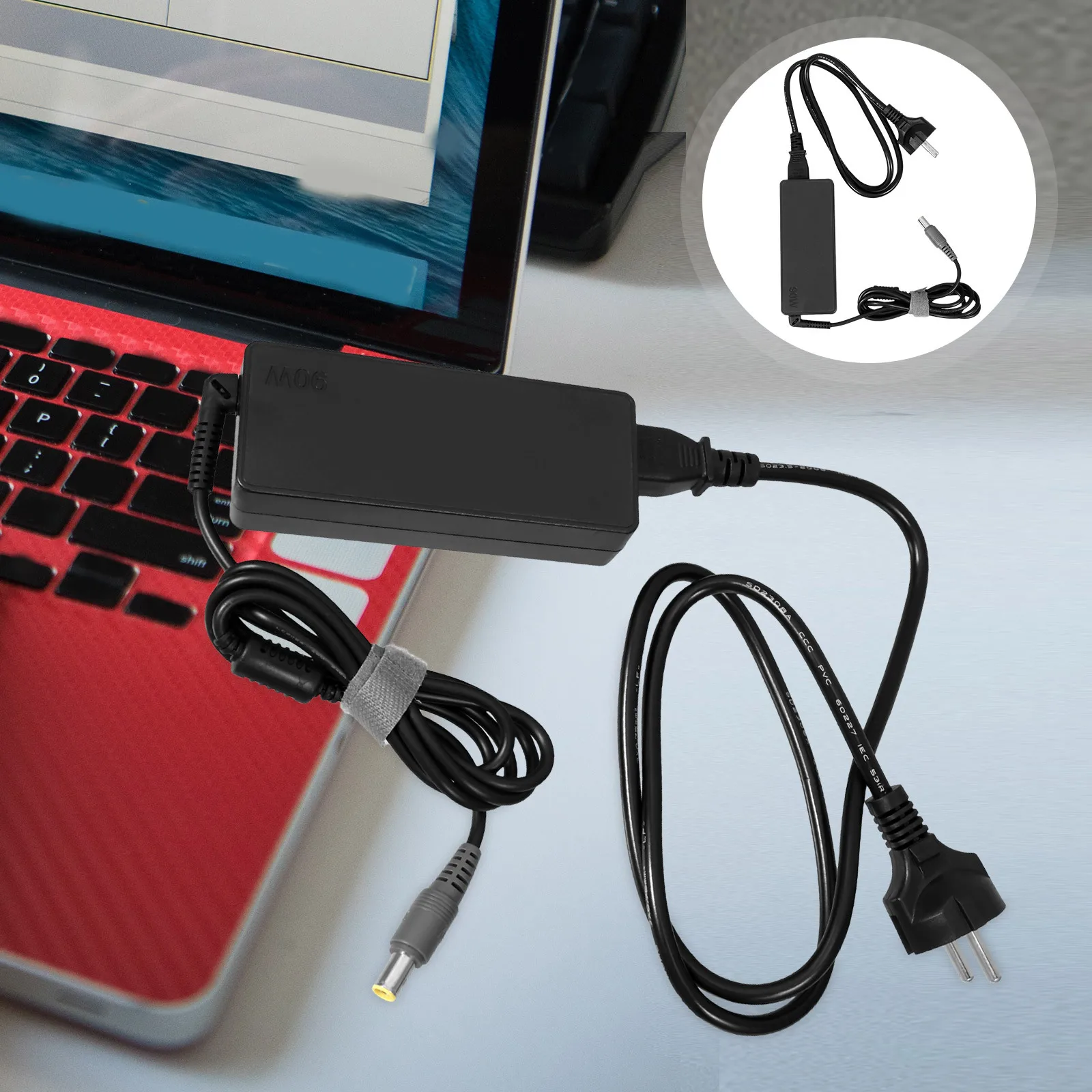 

Laptop Power Adapter Compatible 20V 4.5a Computer Copper Connector Anti-Interference Durable Eu Plug