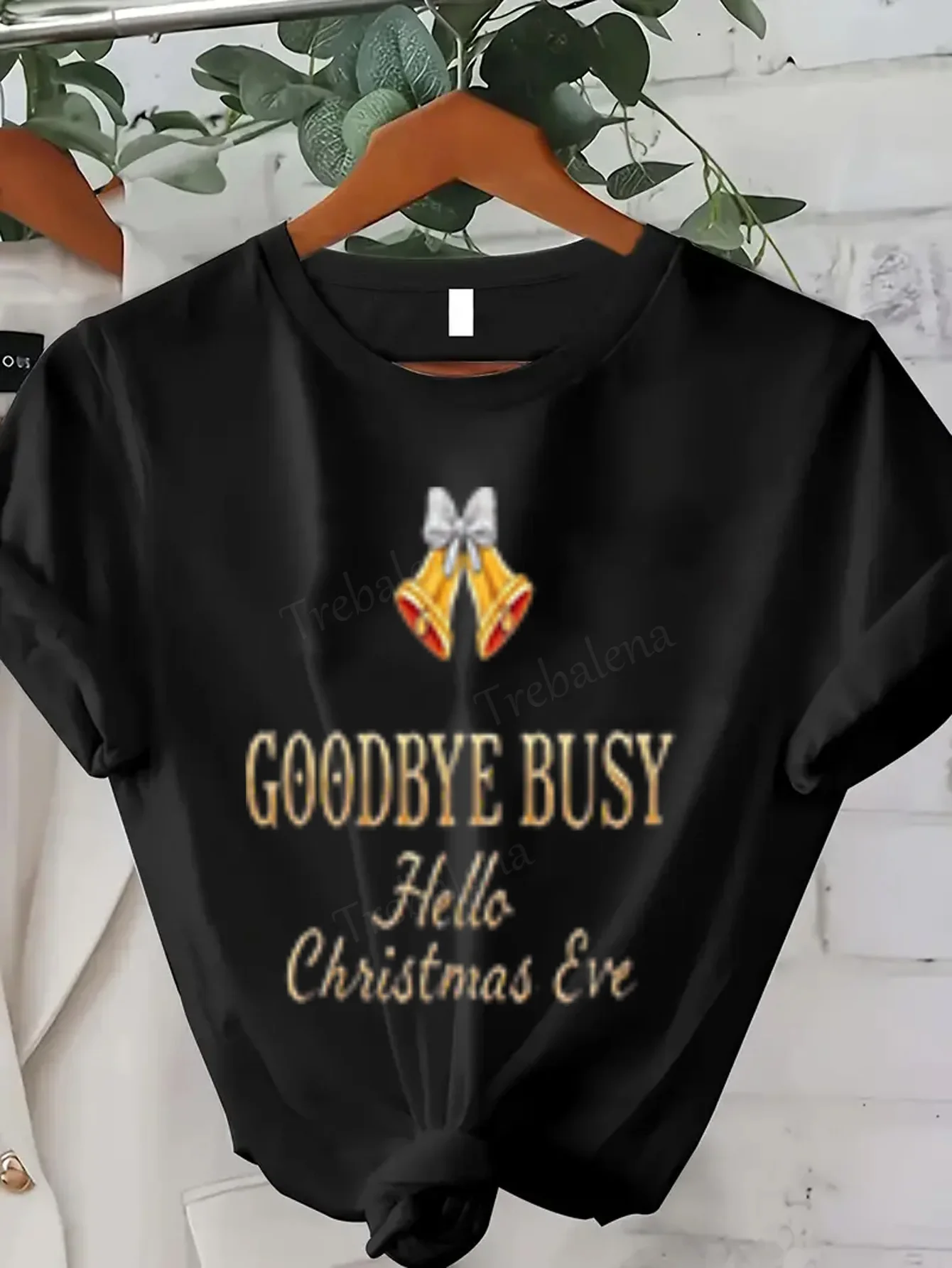 تي شيرت نسائي وداعا مشغول مرحبا عشية عيد الميلاد تي شيرت نسائي