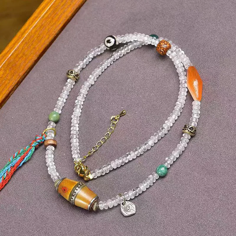 

Natural White Clavicle Chain With Adjustable Three-Eye Dzi Bead Agate Backflow Bone Girl Laka Accessories Necklace