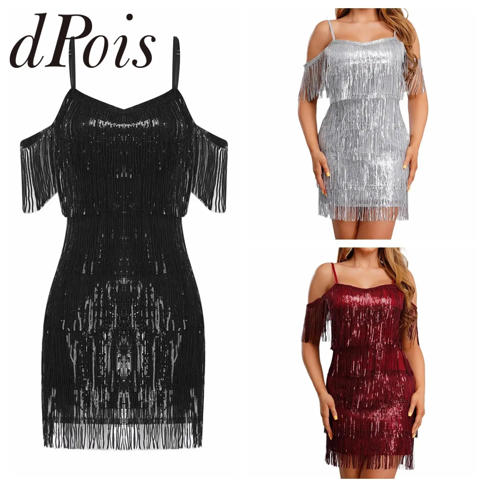

Women Rumba Latin Dance Costume Tassel Mini Dress Sequin Prom Disco Rave Outfit Party Clubwear Ballroom Salsa Tango Chacha Dress