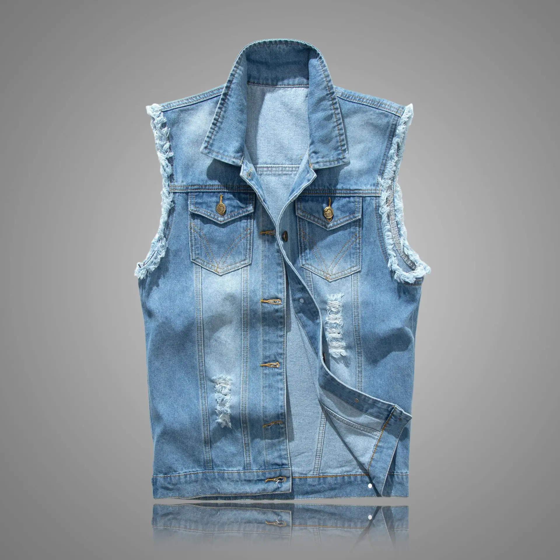 2025 men's spring and summer, tooling, ripped rough edge denim vest