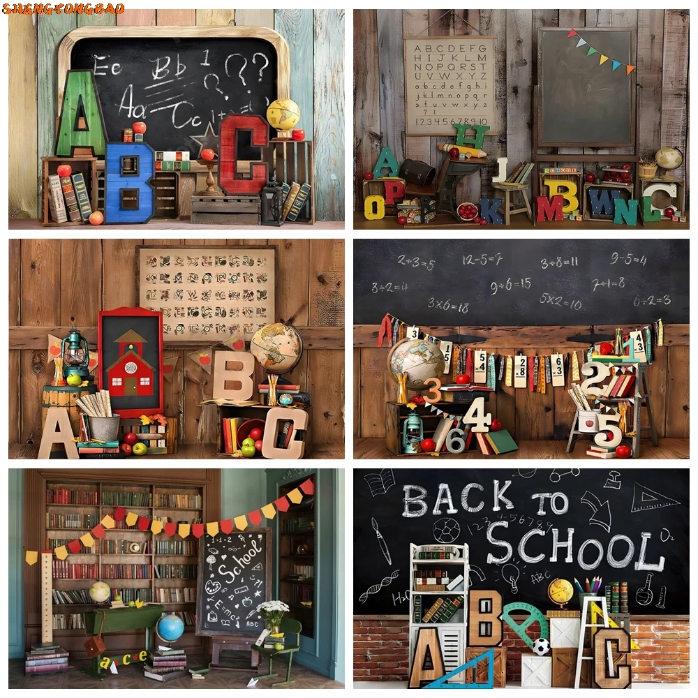 Back to School Photography Backdrop Student Desk Chair Blackboard School Study Classroom Decoration Background Photobooth Props