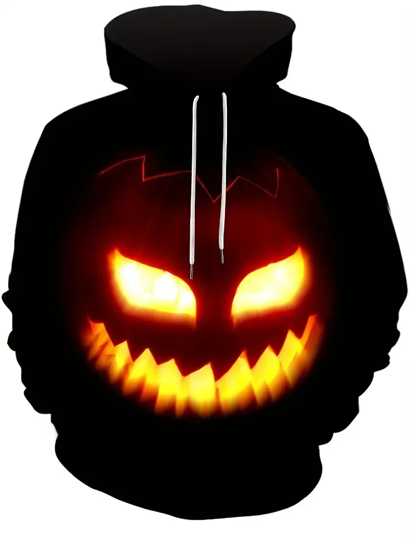 

Long Sleeved Halloween 3D Pumpkin Print Hoodie for Street Casual Fashion, Paired with Pockets Plush Hoodie for Adults/children