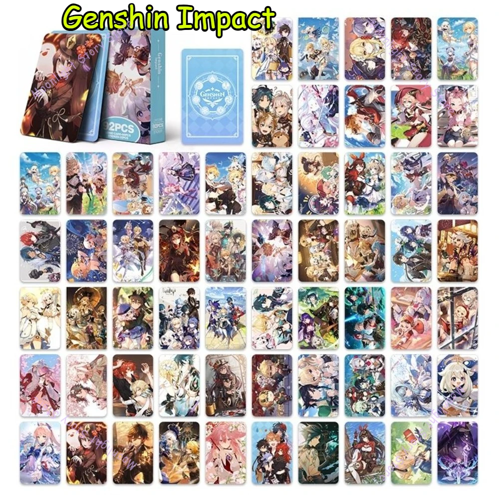92 Uds Genshin pegatinas de tarjetas de impacto Zhongli Diluk nogal Klee Xiao Palace Dishia Thunder tarjeta de colección General regalo para fanáticos