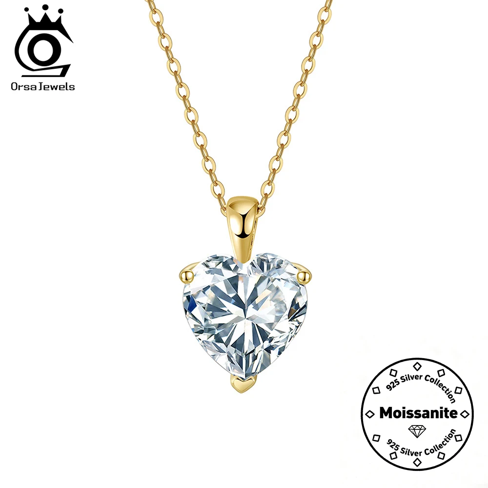 

ORSA JEWELS D Color 1-4ct Moissanite S925 Sterling Silver Love Heart Pendant Necklace with GRA Minimalist Fine Jewelry SMON08