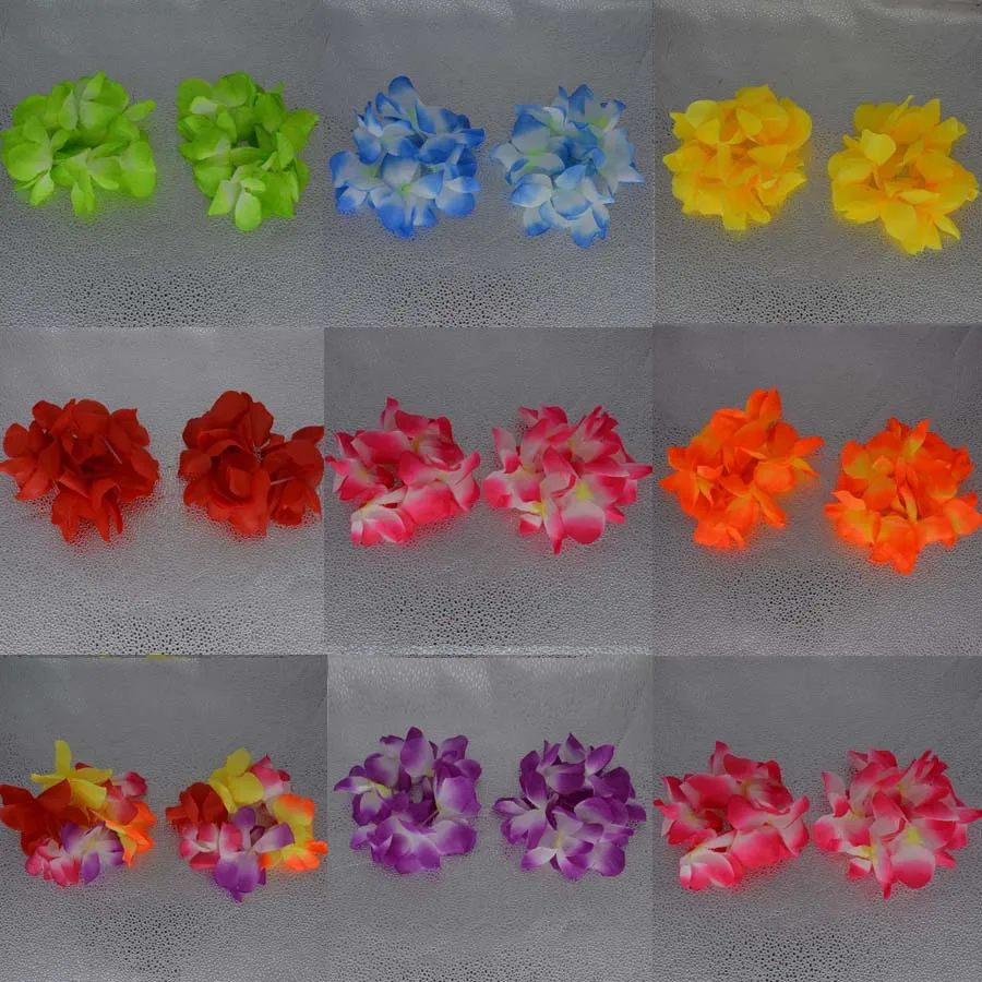 50 Pairs Hawaiian Leis Hawaii Luau Tropical Flower Wristbands Wreath Garland for Summer Beach Vacation Party    Wedding Festival