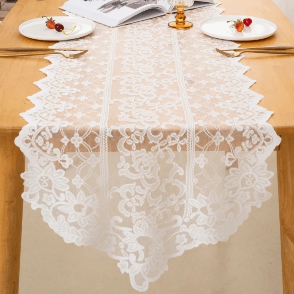 

Minimalist Elegant Lace Table Runner Long Strip Shape French Style Table Cover Soft Washable Table Flag Home Decor