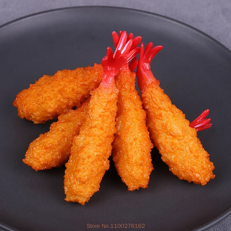 4pc/lot Artificial Fried Shrimp Fake Simulation Japanese Sushi Tempura Food Model Kitchen Shop Decor Photo Props