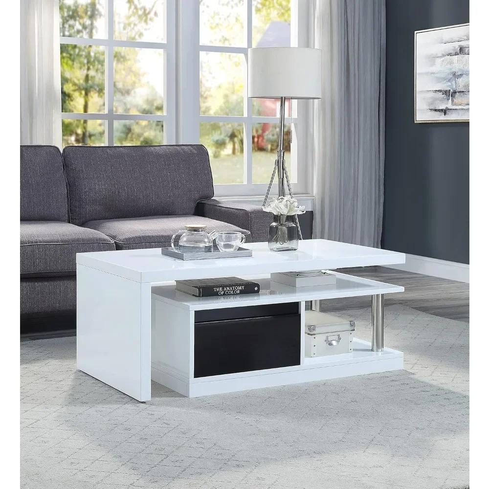 Contemporary Swivel Top Coffee Table with Storage Drawer and Open Compartment, Living Room Sofa Couch Side Cocktail Tea Table