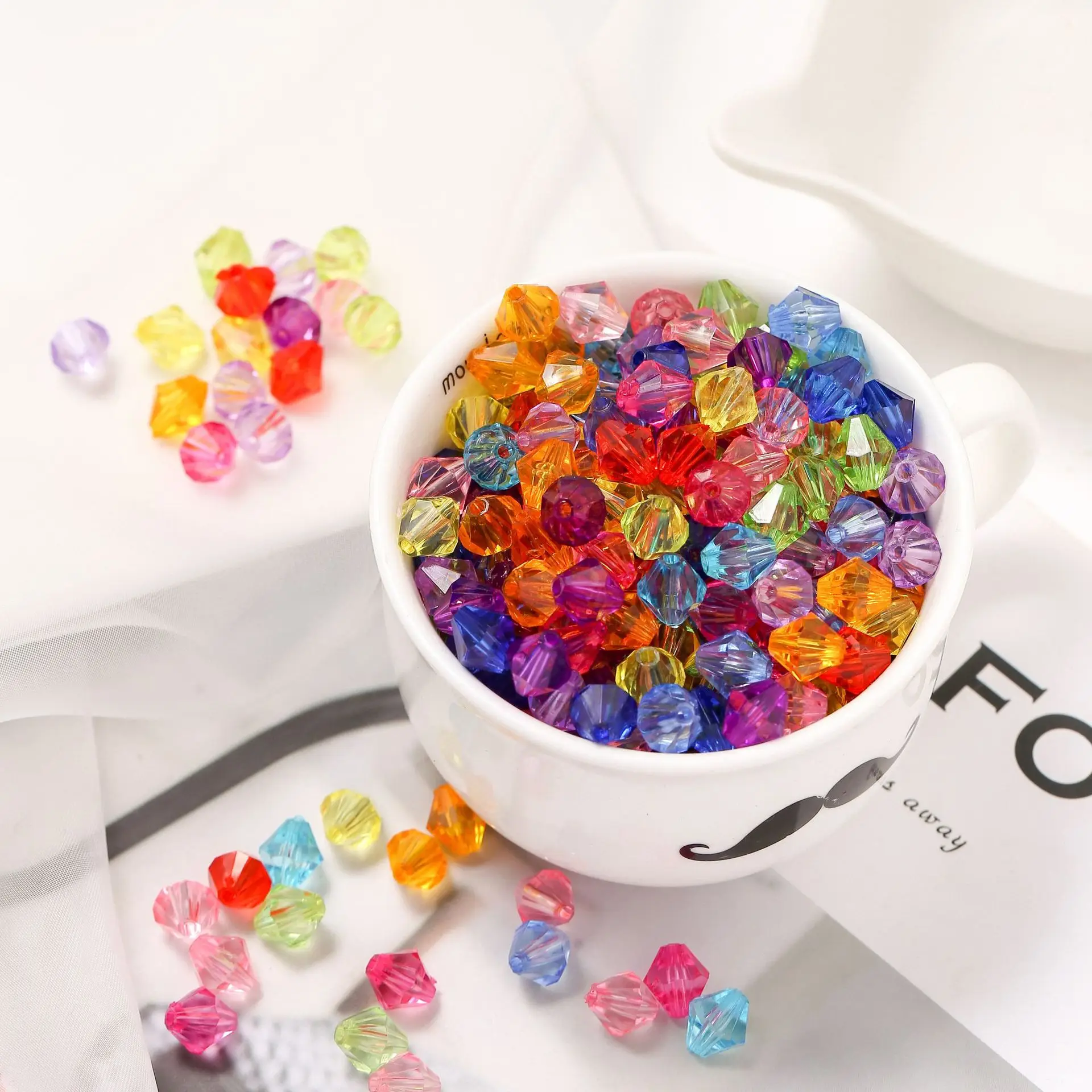 1000 Mixed Colour Transparent Acrylic Faceted Bicone Spacer Beads 4X4mm