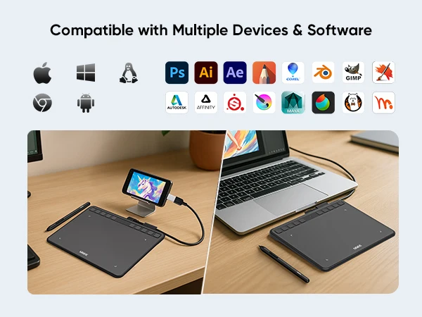 Ugee S640 Digital Graphic Drawing Tablet 6.3x4 Inch with 10 Shortcuts Compatible with Android PC Windows Mac OS for Design