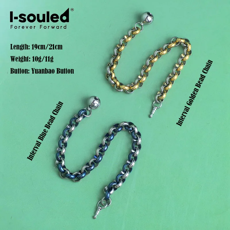 7.0mm pure titanium spaced gold/blue round bead chain bracelet, simple, fashionable and lightweight