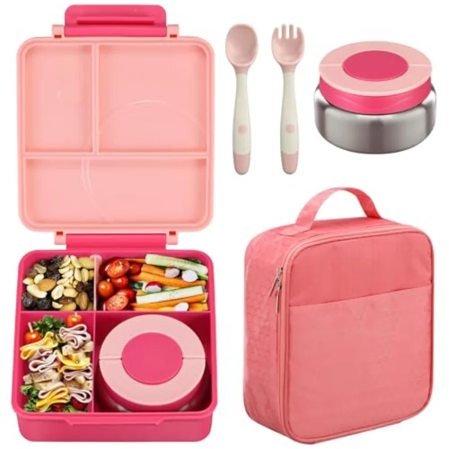 

Bento Lunch Box Set for with 8oz Soup Thermo Leak-Proof Lunch Containers with 4 Compartment Thermo Hot Food Jar and Insulated L