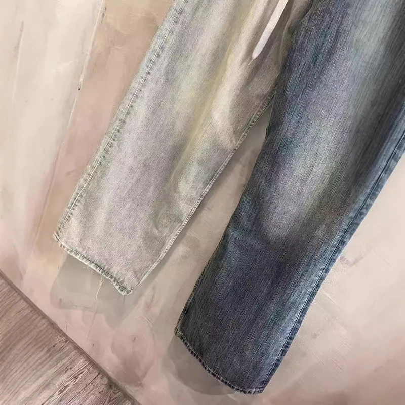 [BOMP] Frühherbst-Promi im gleichen Stil Paris Splicing Color Match Herren-Jeans mit lockerem, weitem Bein und Trompete