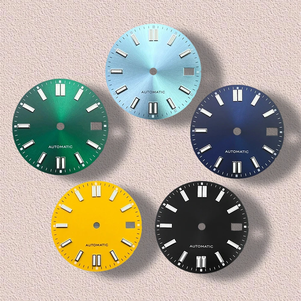 

28.5mm S Logo Sunray Dial Fit NH35/NH36/4R/7S Movement Green Luminous High-Quality Watch Modification Accessories 3/3.8/4O'clock