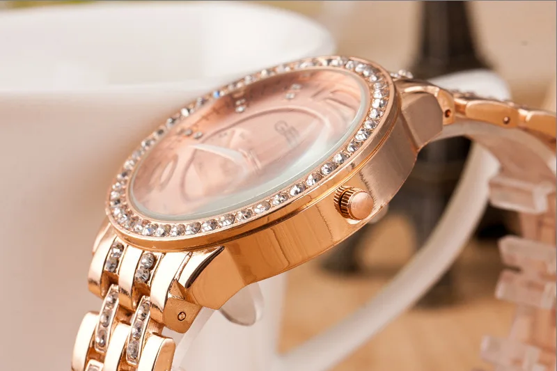 Luxury Geneva Brand Women Gold Stainless Steel Quartz Watch Military Crystal Casual Wrist Watches Rhinestone Relogio Feminino