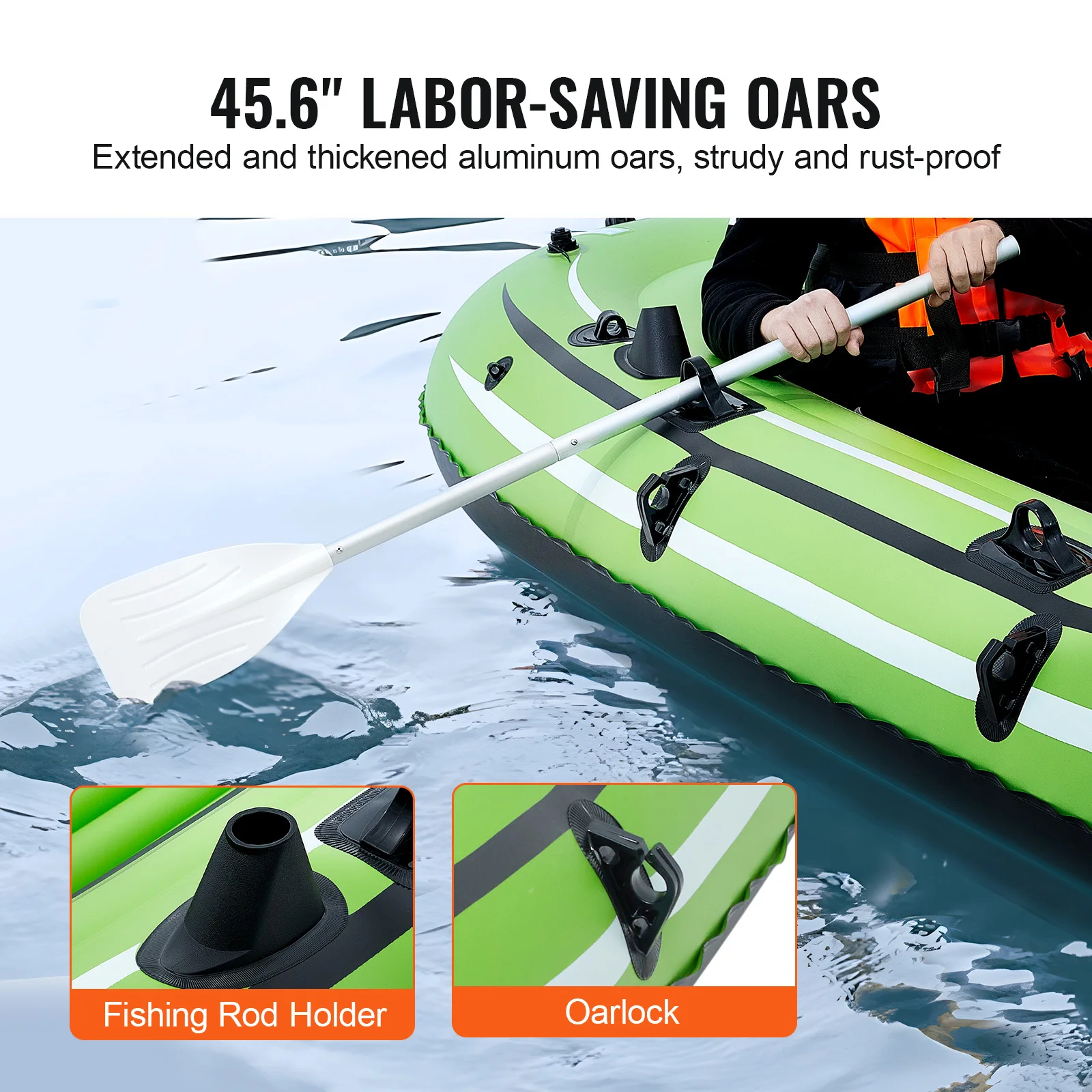 VEVOR Inflatable Boat 4-Person Inflatable Fishing Boat Strong PVC Portable Boat Raft Kayak 45.6" Aluminum Oars High-Output Pump