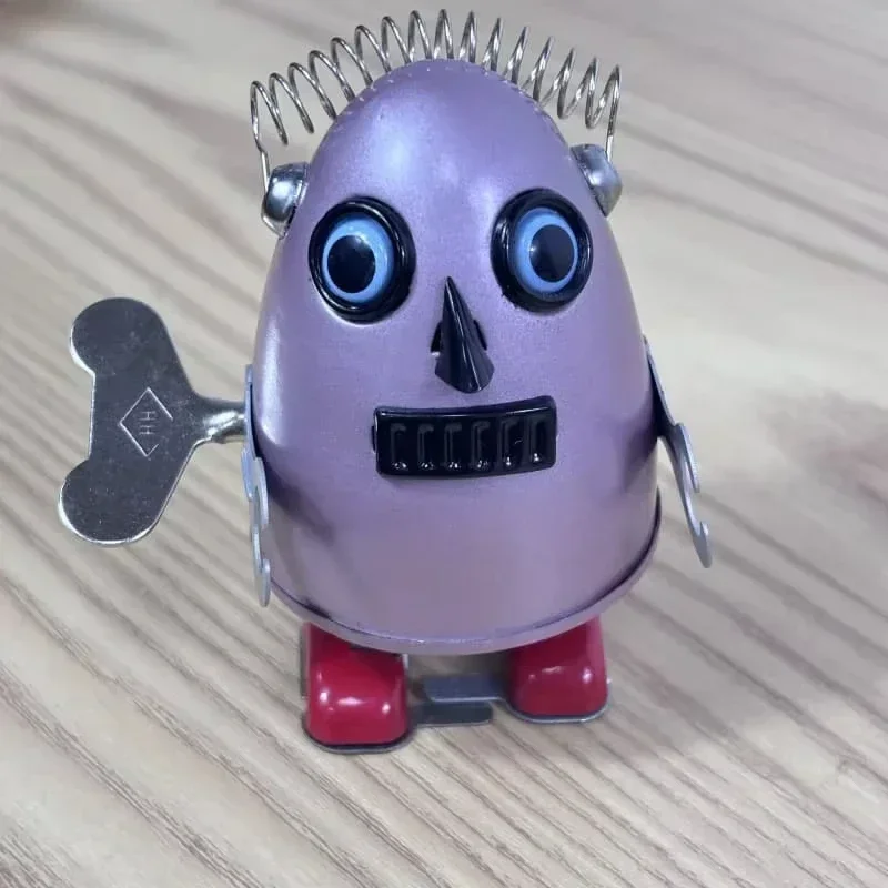 Clockwork Toy Blue Pink Egg Shaped Walking Robot Brithday Christmas Gift Wind Up Toy Metal Tin Collection Retro Mechanical Toy