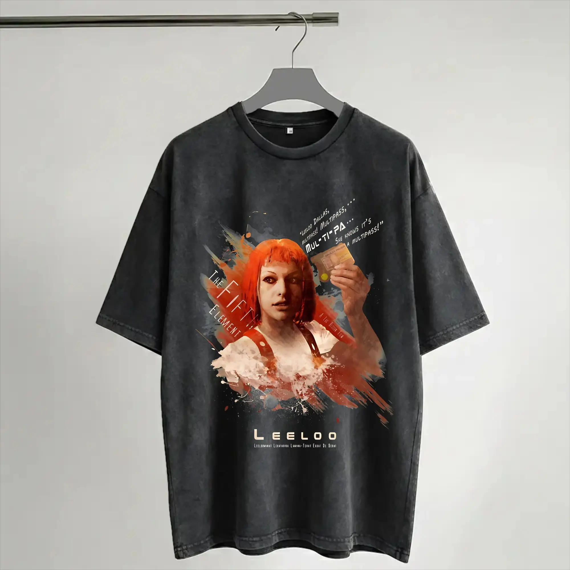 Harajuku Washed Shirt Leeloo Dallas, Multipass The Fifth Element Apparel Fashion T Shirt Oversize  Streetwear Short Sleeve
