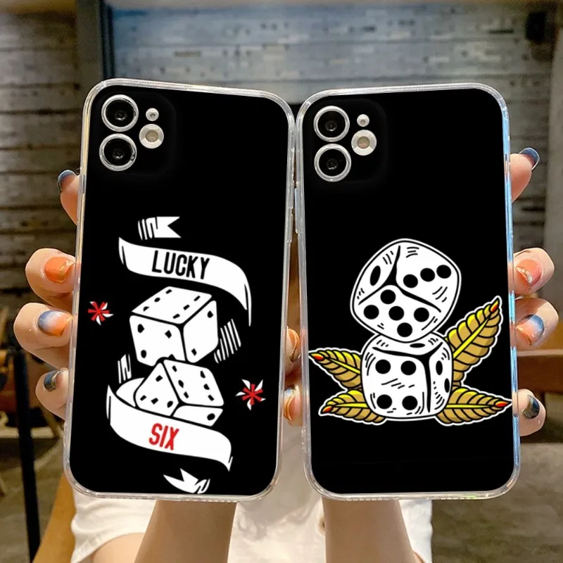 For IPhone 13 Pro Max Lucky Dice Phone Case FOR IPhone 14 13 12 11 Pro 7 8 14 Plus X 13 Pro MAX XR XS MINI Transparent Covers