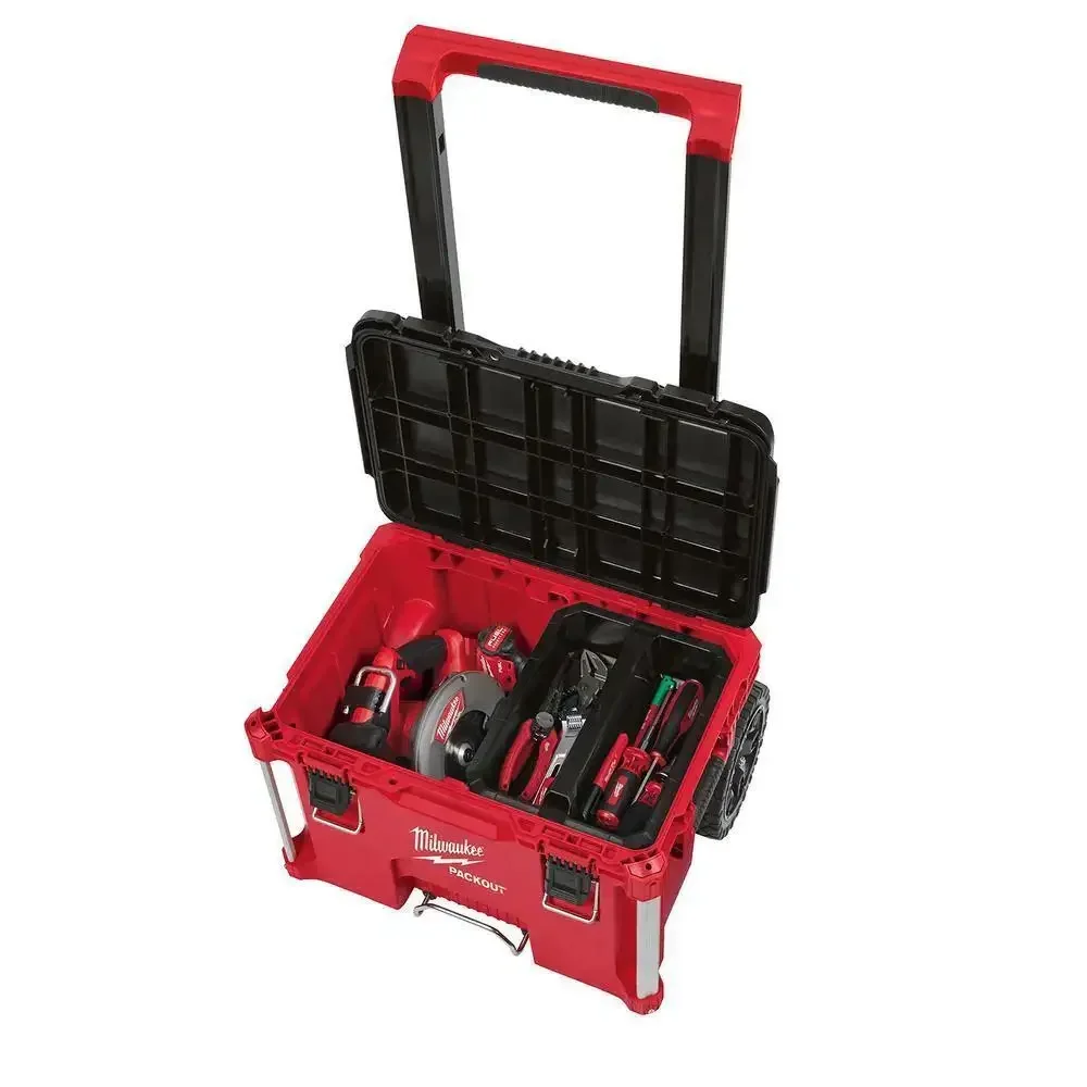 Milwaukee Packout Rolling Toolbox 22-Inch Lockable Liner Handle Resin Red- 48-22-8426