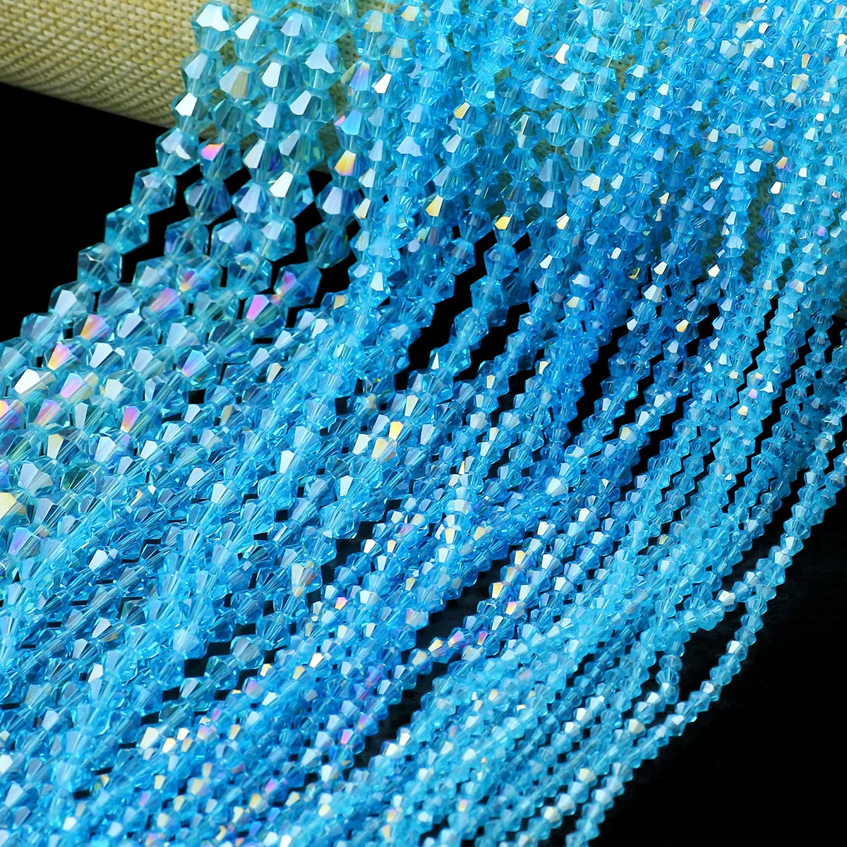 3/4/6/8mm Lake Blue AB Austrian Faceted Crystal Bicone Glass Loose Spacer Beads For DIY Earring Bracelet Necklace Jewelry Making