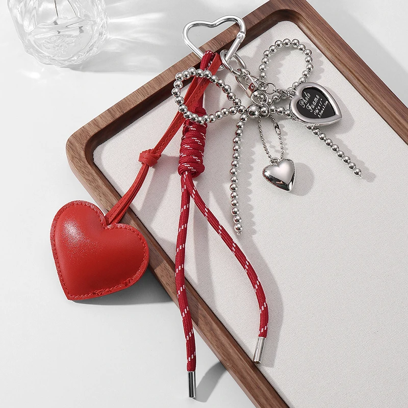 INS Stil Kawaii Korea Trendy Herz Leder Schlüsselbund Tasche Paket Dekor Anhänger Zubehör Kreative Schlüssel Kette Trendy Schmuck