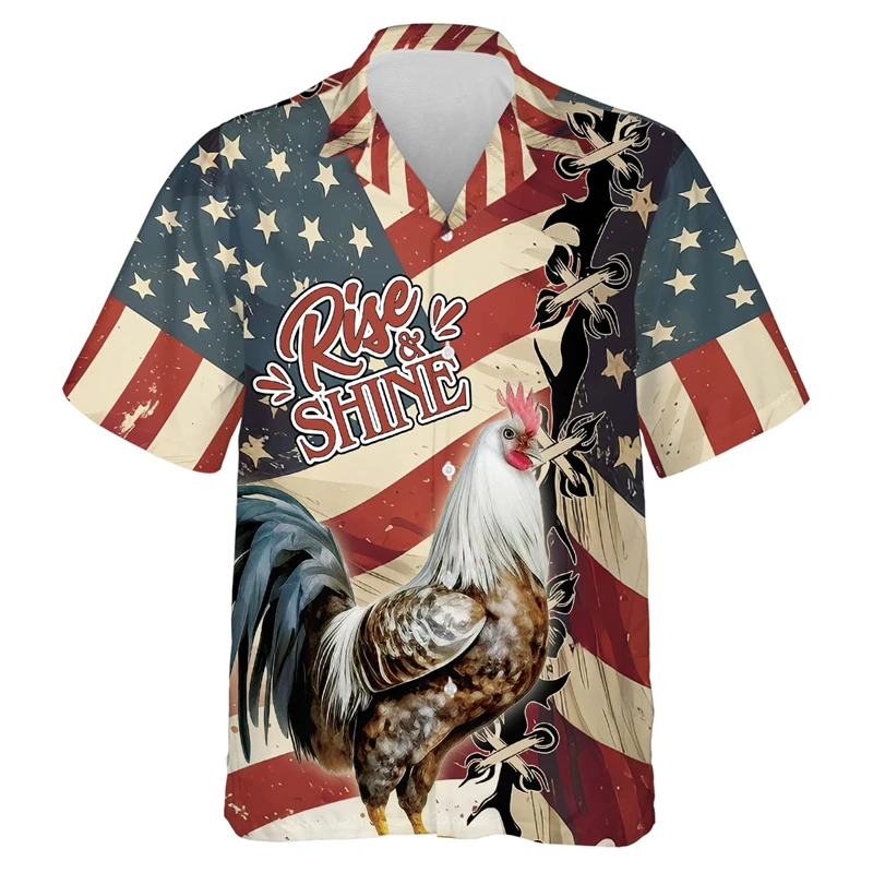 Fashion Rooster Graphic Short Sleeve Shirts For Men Hip Hop Hawaii Beach Shirt Funny Chicken Lapel Blouse Women Button Tops