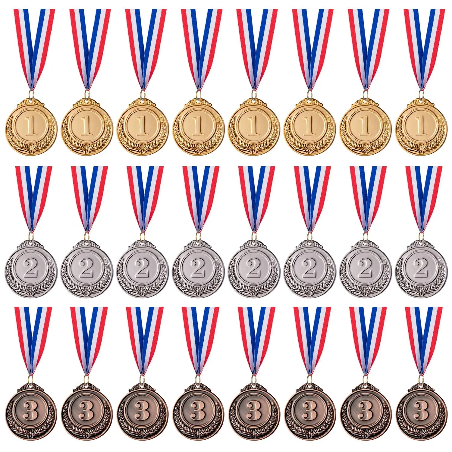 مجموعة من 3 قطع من ميداليات الجائزة المعدنية مع شريط للرقبة ونمط ذهبي وفضي وبرونزي لمسابقات الأكاديمية الرياضية ومكافأة الفائزة
