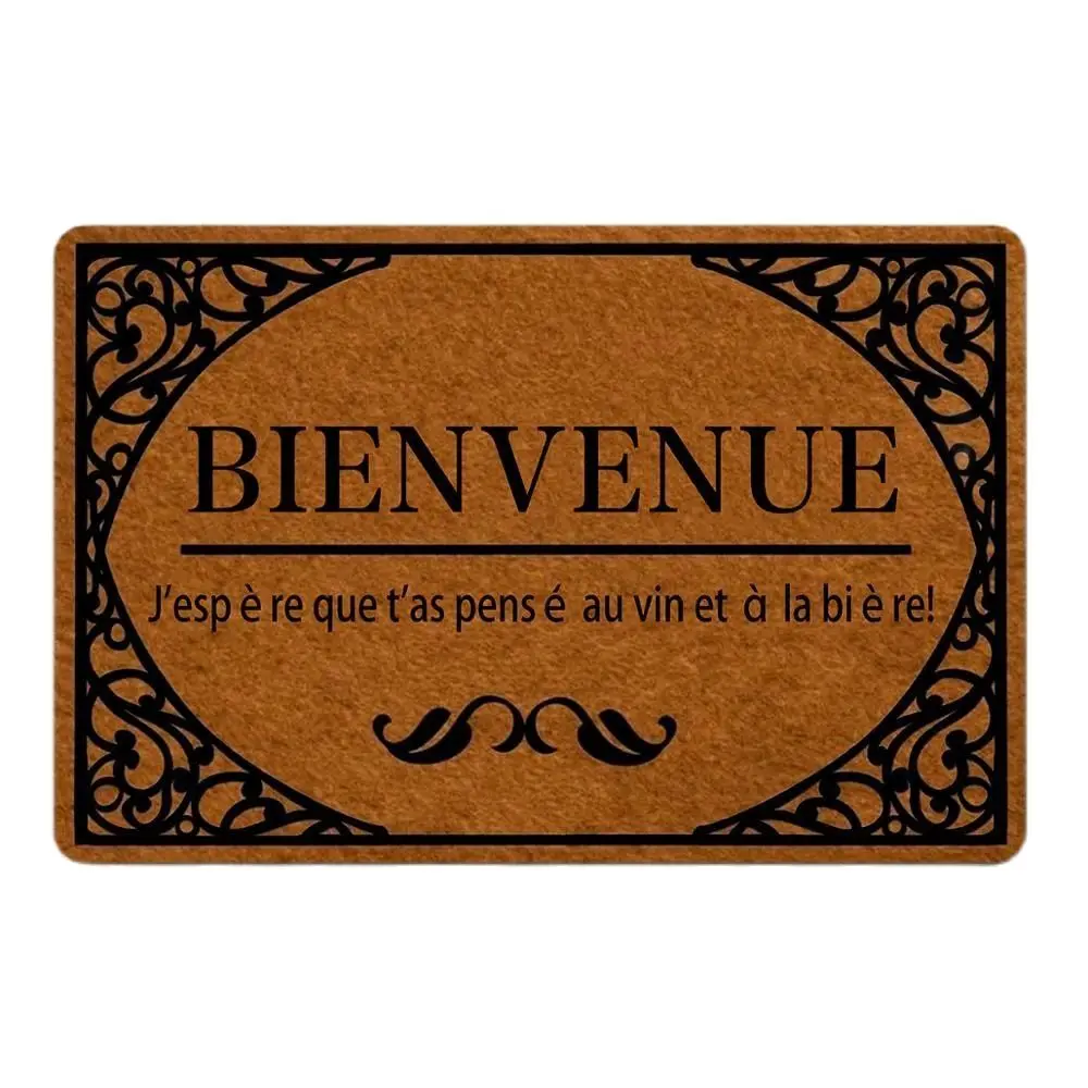 

Doormat Franch Language BIENVENUE J'espère que t'as pensé au vin et à la bière! Decoration Holiday Rug Home Decor Door Mat