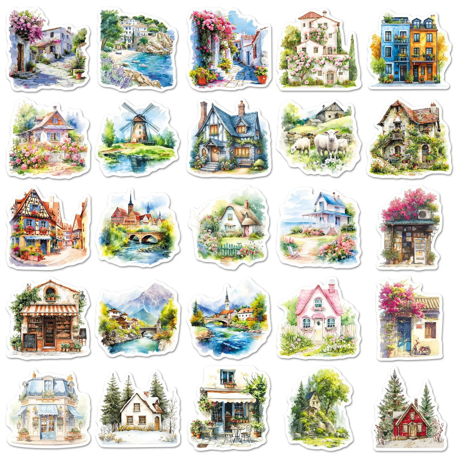 50 Pcs Cartoon Garden House Beautiful Stickers, DIY Student Scrapbook for Stationery Box File Folder Phone Laptop Skate Helmet