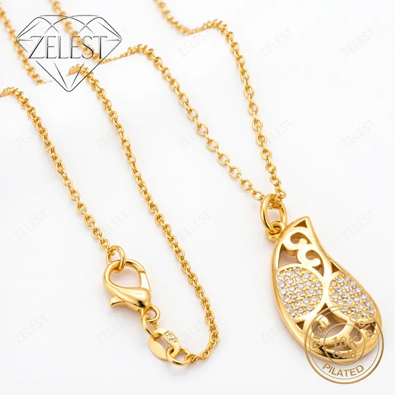 18K Gold Plated 16-30 Inch Delicate Openwork Teardrop Zirconia Pendant Necklace, Fashionable Women's Wedding Gift Jewelry