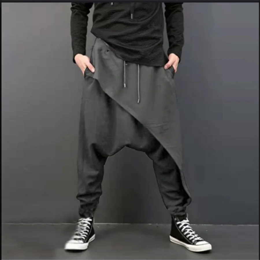 

2025 Men's Casual Trousers Irregular Loose Solid Drawstring Saggy Pants Men Vintage Harem Pants Hip Hop Skateboard Fitness Pants