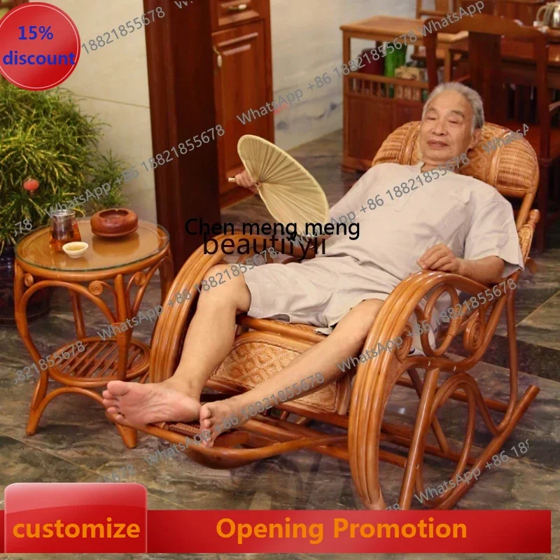 

New style Rocking Chair Real Rattan Natural New Chinese Style Rocking Chair Recliner Balcony Home Leisure Rattan Chair ss 7304
