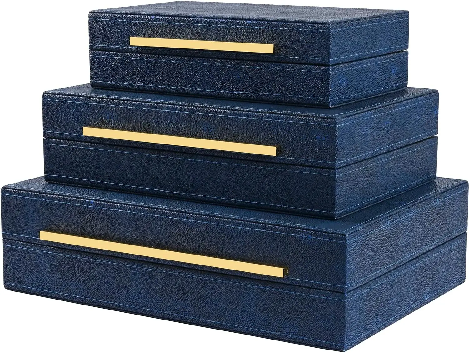 

Navy Blue Shagreen Decor Storage Boxes Faux Leather Set of 3 Decorative Boxes, Large Modern men’s Jewelry Organizer Boxes