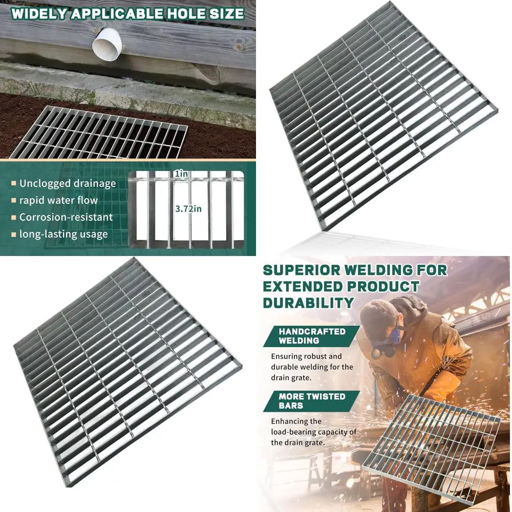 

Прочная дренажная решетка из оцинкованной стали 45х45 см, серебристая, класс B125, для канализации, устойчивая к погодным условиям, для наружного применения