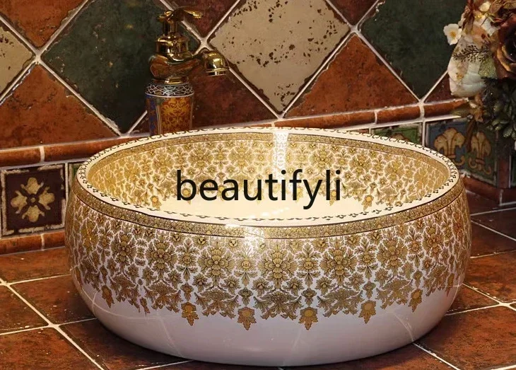 

ss European art table basin round bathroom washbasin ceramic 03A