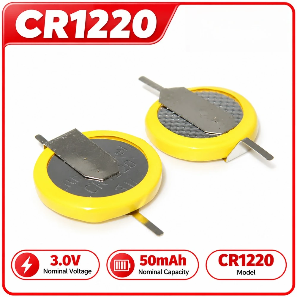 10-100PCS CR1220 with Solder Tabs 3V Lithium Button Cell Battery for PCB Electronics Toys Scales LED Lights