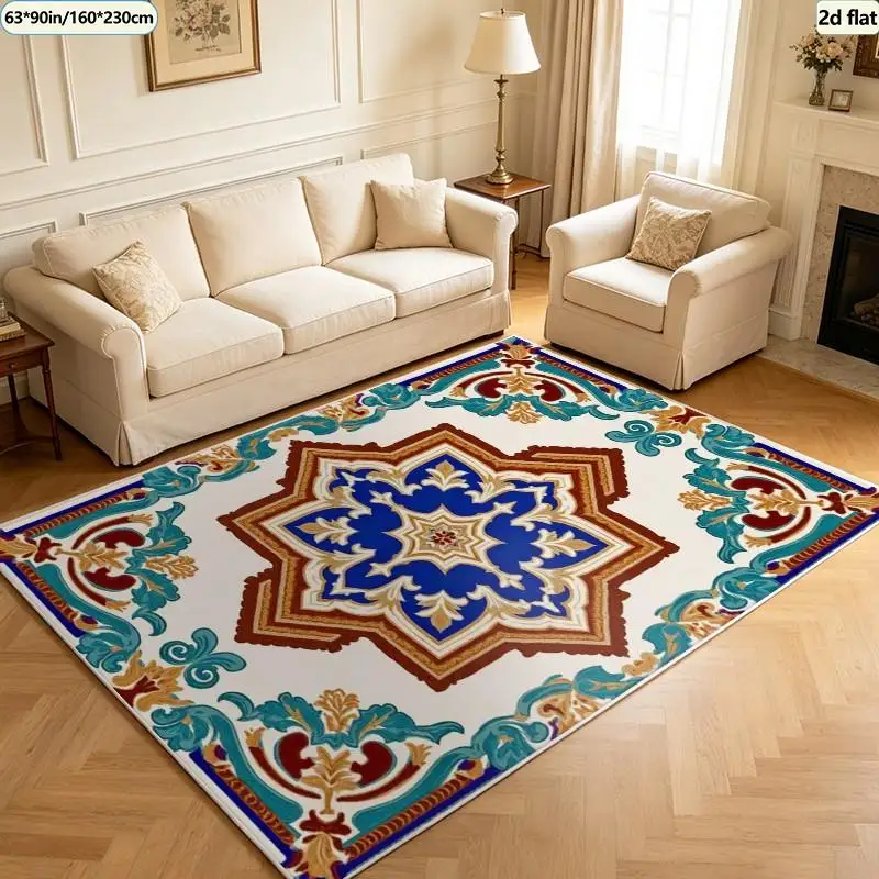 1 piece ornate traditional geometric patterned rug, soft and comfortable, suitable for all seasons, lightweight and easy to maintain, home decor, living room, bedroom, dining room decor, autumn, winter