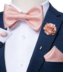 Adjustable Self Tie Bow Ties For Men 100% Silk Jacquard Woven Pink Solid Men Classic Wedding Party Butterfly Bowknot DiBanGu