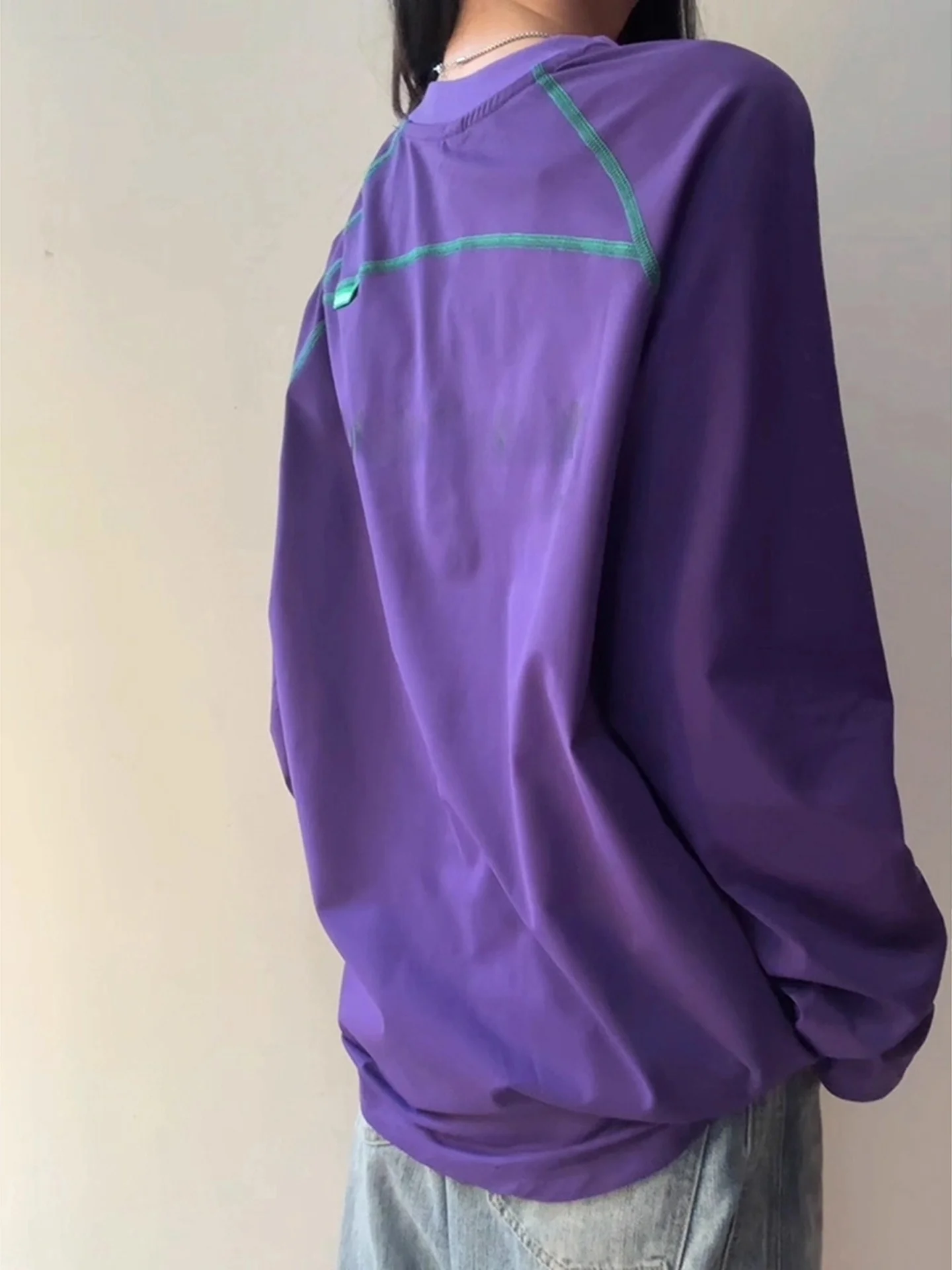 Koszulka sportowa Quick Dry Long Sleeve Fitn T-shirt męska damska fioletowa do badmintona, jazdy na rowerze, odzież sportowa jesienna do biegania na świeżym powietrzu