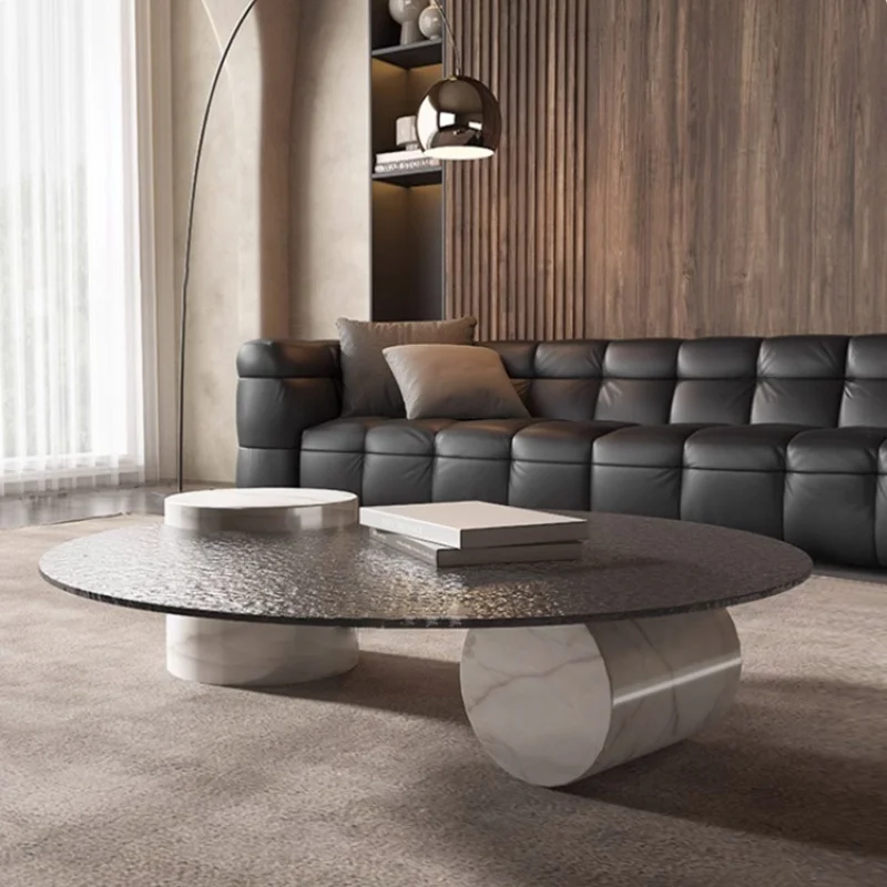 ds-Light Luxury Coffee Table Glass Water Ripple Round Coffee Table Crystal Italian Light Luxury Marble Coffee Table%