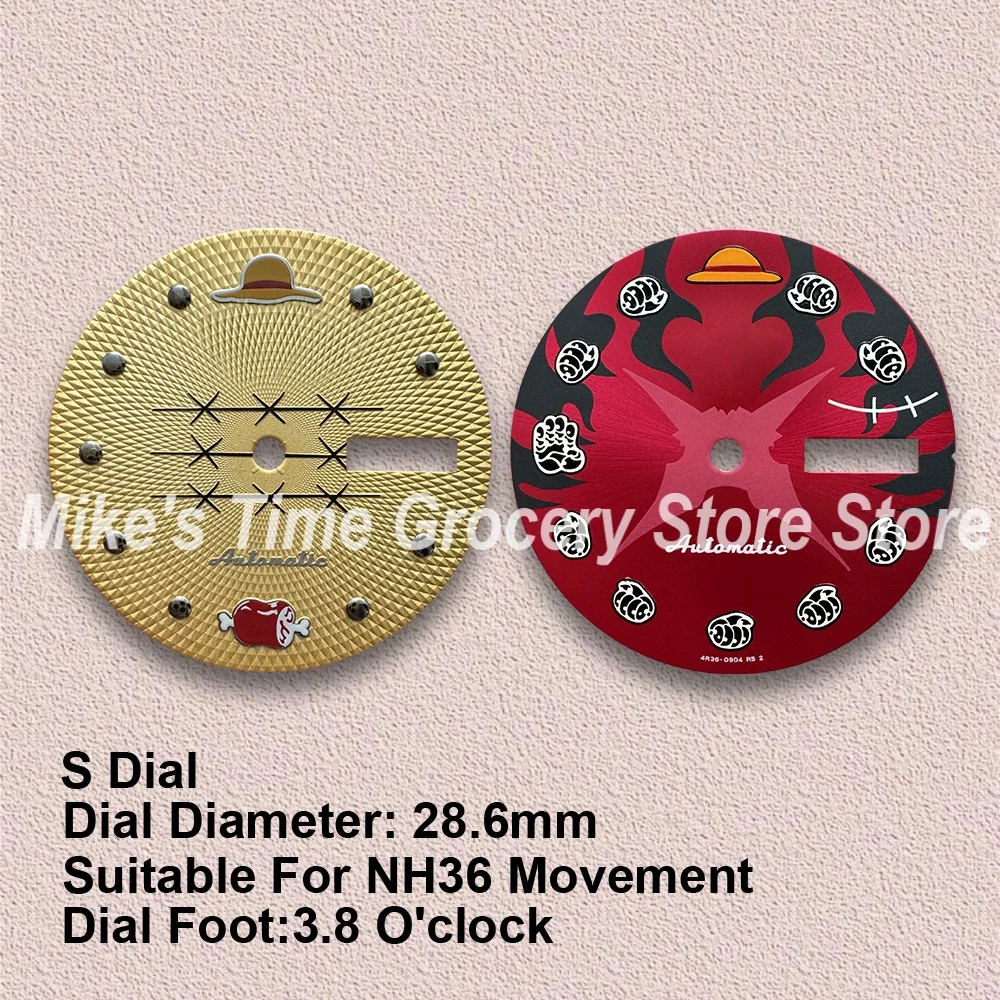 

28.6mm S 5 Logo Dial Suitable for NH36/4R36/NH36A Movement Straw Hat Dual Calendar Watch Modification Accessories