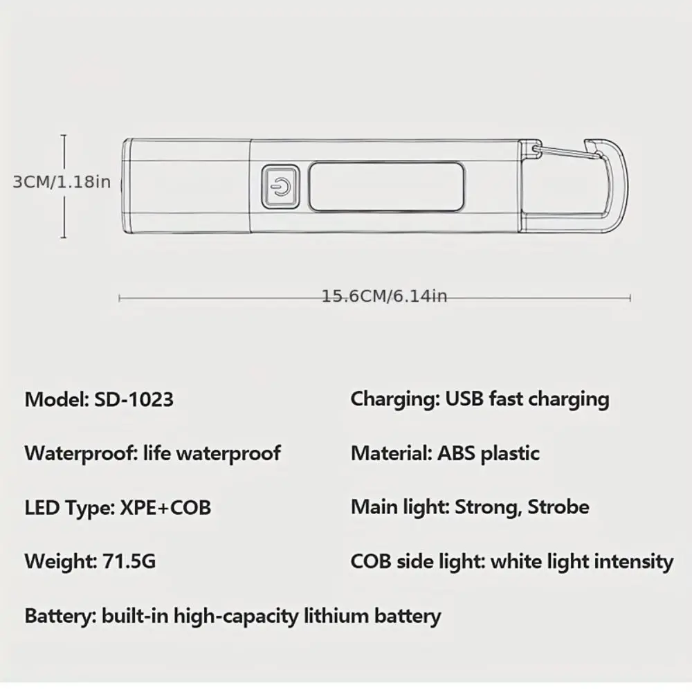 USB ชาร์จไฟฉาย LED กันน้ํา SD1023 LED COB ไฟฉายมัลติฟังก์ชั่น Zoomable XPE Bright ไฟฉายกลางแจ้ง