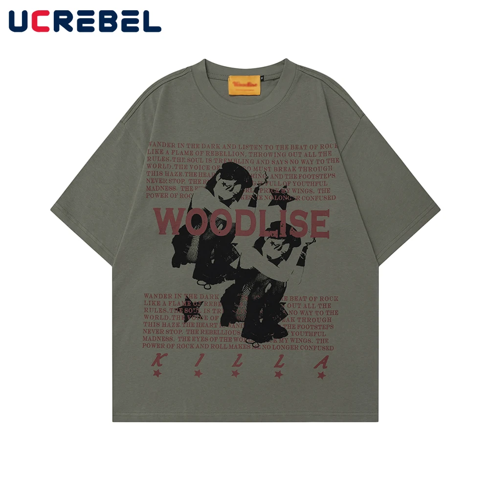

Portrait Print Short Sleeve T-shirt Mens Rock Streetwear Loose Crew Neck Half-Sleeve Tshirt Men Cotton Tee
